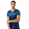 T-shirts pour hommes Hommes Mâle Col V Manches courtes Satin T-shirt décontracté Pyjamas en vrac Tops T-shirts Couleur unie T-shirt Loungewear Vêtements de nuit Vêtements de nuit T230103