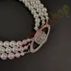 Сатурн ожерелья жемчужные бусинки с бриллиантовым теннисным ожерельем Женщина серебряное покрытие тройной цепочки винтажные модные стиль Desigenr Jewelry2917