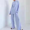 Kvinnors tvåbitar byxor Pullovers Wide Leg Long Warm Tracksuit Suits 2023 Autumn Winter Women sätter 2 stycken Turtleneck tröja