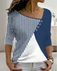 T-shirt da donna 2022 Autunno / Inverno Nuove donne con scollo a V Color Block Stampa a righe Camicia ampia Vintage Casual Moda Manica lunga Pullover Top T-shirt T230104