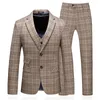 Herenpakken Fashional Men#39; s British Slim Plaid Bruidy Wedding Banquet Leisure Solid Three-Piece Suit