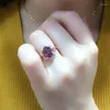 Klusterringar 585 Purple Gold Plated 14k Rose Inlaid Red Crystal Flower for Women Exquisite Light Luxury Engagement Smyckespresent