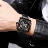 Armbanduhren Quadratische kreative automatische mechanische Uhr Männer einzigartige Armbanduhr männliche hohle Zifferblatt Lederband leuchtende Uhr Relogio