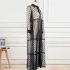 Casual Dresses Sexy See Through Transparent Tulle African Fashion Robes Indie Black Long Mesh Shirt Dress Women Polka Dot Tunic Plus Size