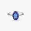 Sparkling Statement Halo Ring avec boîte d'origine pour Pandora Authentique Bijoux de mariage en argent sterling Blue Stone CZ Diamond Girlfriend Gift Rings Set