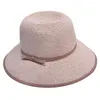 ワイドブリムハット女性織りストローパック可能な帽子ティーパーティーエッジボウビーチサンA418