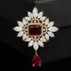 Vintage Red Crystal Water Drop -broches For Women Luxury Broches Dames broche pin strass accessoires vrouwelijk sieraden cadeau