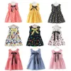 Sukienki dla dziewczynek letnie sukienki bez rękawów Dzieci nadrukuj Bow Backless Costume Costume Baby Ubrania urodziny Dzieci A468