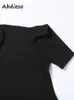 Kvinnors t-shirt Abdieso 2022 Turtleneck långärmad bodycon bodysuit för kvinnor hösten mager grundläggande avslappnade ribbade kroppstoppar sexiga bodysuits svart t230104