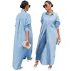 Casual Dresses Fashion Long Shirt Women Solid Color Single Breasted Jacket Elegant Dress 2023 Summer Streetwear S-2XL