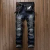 Men's Jeans Stacked Mens Cloth Baggy Oversize Punk Vintage Biker Zipper Pocket Motorcycle Pants Fashion Patchwork Male Denim Trousers