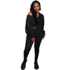 Automne Hiver Femmes Survêtements Plus La Taille 2XL Polaire Survêtements À Manches Longues À Capuche Veste Pantalon Deux Pièces Ensembles Casual Solide Tenues Noir Sportswear Jogging costumes 8689