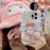 Faux Plush Phone Cover with Makeup Mirror for iPhone 14 13 12 pro max