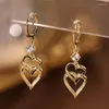 Boucles d'oreilles pendantes coréenne Double couche amour gland luxe Crsytal évider géométrique coeur goutte boucle d'oreille femmes mode cerceau