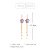 Dangle Earrings Uer Delicate White Purple Pink Zircon Flower Drop For Women Gold Color Brass Long Tassel Fashion Jewelry