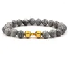 Strand 3 färger 8mm grå stenpärlor armband hantel charms armband Buddha Yoga Stranch smycken guld svart