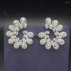 Boucles d'oreilles pendantes de luxe, Design Cruve élégant, pierre de zircone cubique, goutte géométrique pour femmes, robe de mariée, accessoires d'oreille