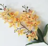 Fiori decorativi Real Touch 3 Forchette Orchidee artificiali con foglie Matrimonio all'ingrosso Fiore Cymbidium Falso Asia orientale 6 pezzi / lotto