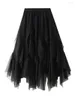 Jupes femmes Sexy irrégulière Tulle Tutu couches couleur unie taille haute maille demi robe élégante fête de mariage jupe Streetwear