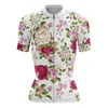 Camisetas masculinas 2023 Camisa de ciclismo feminino com manga de flor rosa manchada é requintadamente cortada e respirável