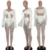 Wholesale Women Tracksuits Two Piece Set Autumn Clothes Sexy Outfits Long Sleeve Bandage Crop Tops and Mesh Pants Mathing Sportswear Night Club Party Wear 8631