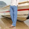 Men's Pants Men Cotton Linen Trousers Beach Casual Solid Multi-Pocket Straight Loose Sports Running Plus Size Men's Clothing