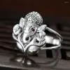 Cluster Rings 2023 Real Solid S925 Pure Silver Ring Woman Thailand Elephant Trunk God Of Wealth Maxi Stone Thai