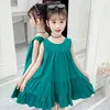 Girl Dresses European 2023 Summer Kids Princess Clothes Teens A-LINE Off Shoulder Sleeveless Pleated Dress 5 8 10 12 Year