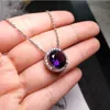 Kvinnor Round Zircon Diamonds Pendant Halsband Europeiska och amerikansk stilflicka Student Sweet Amethyst White Gold Plated Necklace Wedding Party Jewelry Gift