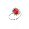 Eheringe Vintage Oval Roter Stein Für Frauen Offene Verstellbare Edelstahl Achate Fingerring Eleganter Geburtstag Schmuck Bijoux Femme