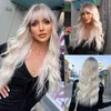 Platinum White Gray Ombre Synthetic Wigs for Women Afro Long Water Wave Wigs with Bangs Futura Hair Heat Resistantfactory direct