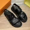 Fashion Men Sandals Top Leather Slippers Old Flower Designer Shoes Hoop&Loop Straps Open Toe Cross Spring Summer Non Slip Outdoor Office Business Casual Solid Black