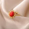 Eheringe Vintage Oval Roter Stein Für Frauen Offene Verstellbare Edelstahl Achate Fingerring Eleganter Geburtstag Schmuck Bijoux Femme