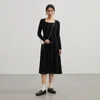 Casual Dresses DUSHU Retro Square Neck Knitted Dress Women Autumn Winter Elegant Feminine Mid-length Skirt Bottoming Long Female