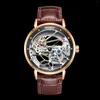 Montres-bracelets WISHDOIT Montre-bracelet mécanique automatique pour hommes en cuir de luxe Mode décontractée Squelette Tourbillon Horloge Relogio Masculino