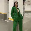 Dwuczęściowe spodnie damskie Green Women Suits 2 Modny strój z blezer spodni/Kobieta do pracy profesjonalne/swobodne damskie zestawy biurowe