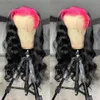 180% Density Black Pink Highlight Perucas de cabelo humano 13x4 Body Wave Lace Front Wig HD Transparent Lace Synthetic Prepened