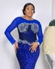 2023 robes de soirée porter arabe sexy bleu royal sirène encolure dégagée paillettes dentelle perles de cristal paillettes manches longues étage longueur aso ebi robes de bal robes