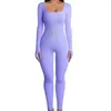 Vierkante nek lange mouw geribbelde jumpsuit skinny bodycon sexy romper fitness yoga sport vrouwen overalls street playsuit 2302044