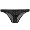 Underpants Men Sexy Lace Floral Lingerie Sissy Panties Semi Transparent Bikini Convex Pouch Ice Silk Briefs Gay Exotic Underwear