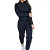 Pantalon à deux pièces pour femmes 2 pcs / ensembles de manteau de manteau secteur zipper sweat-shirt de couleur solide à manches longues