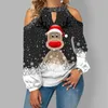 Women's T-Shirt New 2022 Women Cute Christmas Elk Print T Shirt Casual Off Shoulder Loose Pullover Tops Fashion Long Puff Sleeve Autumn Clothes T230104