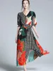 Party Dresses Spring Autumn Long Bandage Print Dress for Women 2023 V Neck Full Sleeve Hight Midje Winter Maxi Ladies Elegant