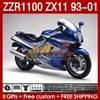 Kropp för Kawasaki Ninja ZX-11 R ZZR-1100 ZX-11R ZZR1100 ZX 11 R 11R ZX11 R 1993 1994 1995 2000 2001 165NO.147 BLUE SILVERY ZZR 1100 CC ZX11R 93 94 95 96 97 98 99 00 01 FAIRING Kit