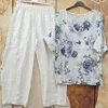 Calças de duas peças femininas 2 PCs/calças de camisetas de conjunto