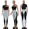 Kvinnors tvåbitar byxor 2023 Kvinnor Patchwork 2 Set Outfits Crop Top Pieces Set Summer Clothes For Female Sexy Women's Suit