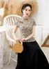 Ethnische Kleidung Frauen Kurzarm Chinesische Dame Baumwolle Druck Leistung Vintage Knopf Sommer Weibliche Traditionelle Cheongsam Top