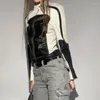 Гоночные куртки PU Кожаная куртка для женщин Cool Color Block Fashion 2023 Spring Женские топы Outwear Slim Woman одежда