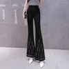 Pantalon femme industrie lourde Design sentiment léger chiffon femmes 2023 été mode longue décontracté noir blanc dames pantalon