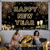 Party Decoration Happy 2023 Year Black Gold Background Cloth Po Booth Champagne Cheers Pattern Backdrop Props